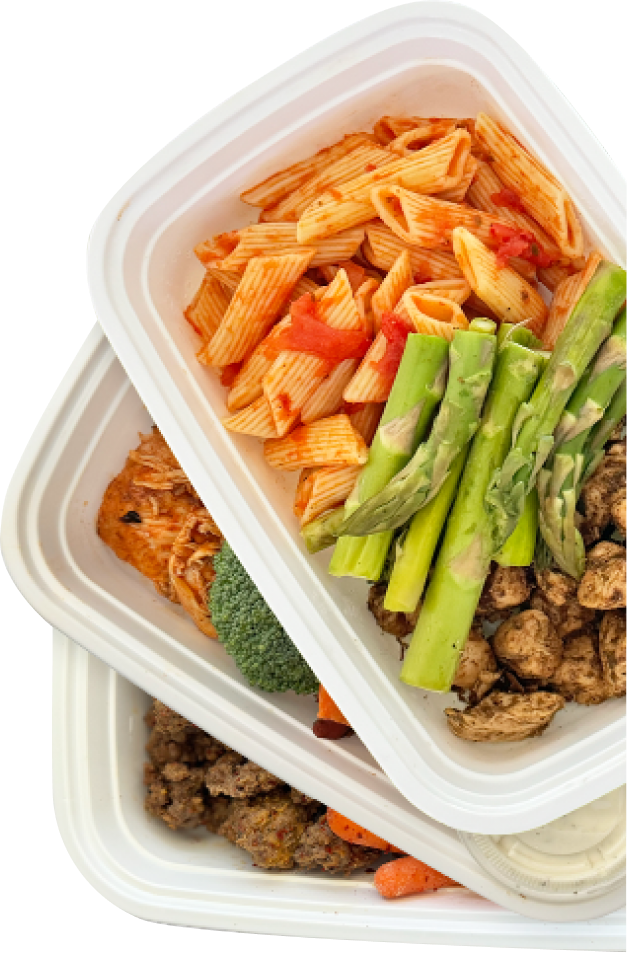 Person walking with a stacked meal prep container